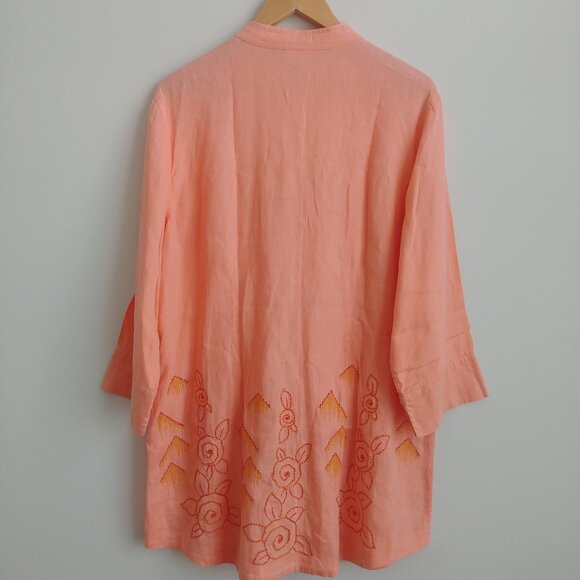 J Jill 100% linen soft orange cantaloupe embroidered tunic top button down Large - Picture 10 of 16
